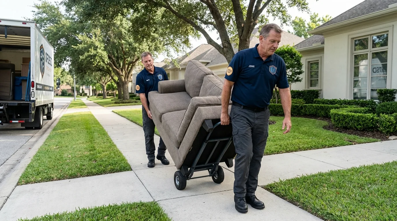 Local residential moving crew loading furniture in Weslaco, TX