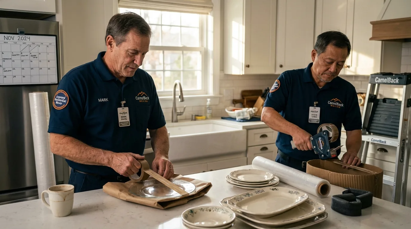 Professional crew packing kitchen dishware in Weslaco, TX